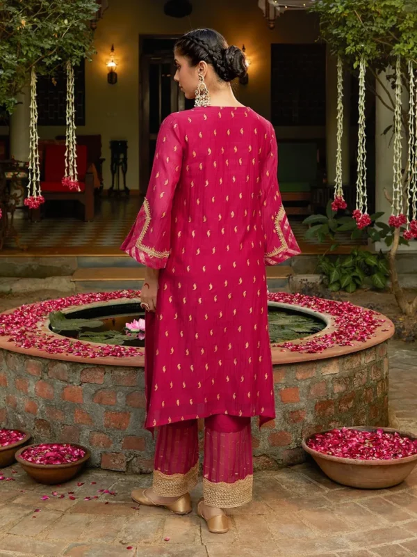 Fuchsia Chanderi Kurta with Pants- Set of 2 - Image 5