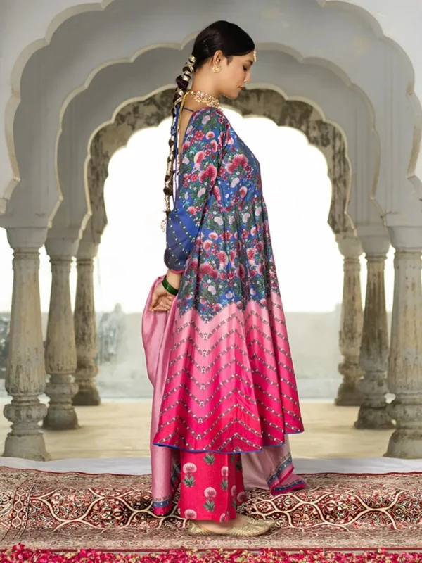 Fuchsia Printed Viscose Chanderi Suit- Set of 3 - Image 3