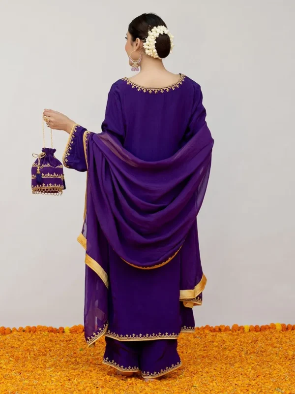 Purple Embroidered Crepe Suit - Set of 4 - Image 4