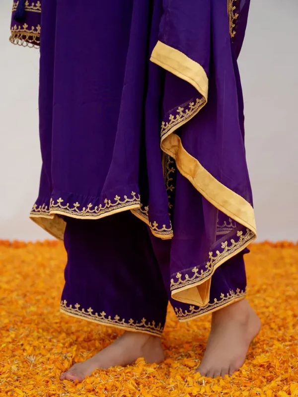 Purple Embroidered Crepe Suit - Set of 4 - Image 2